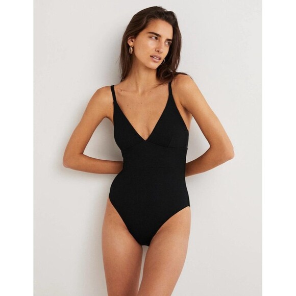 Boden Swimsuit 16-18 Black Arezzo V-neck Panel One Piece Resort Beach Vacation - Picture 3 of 16